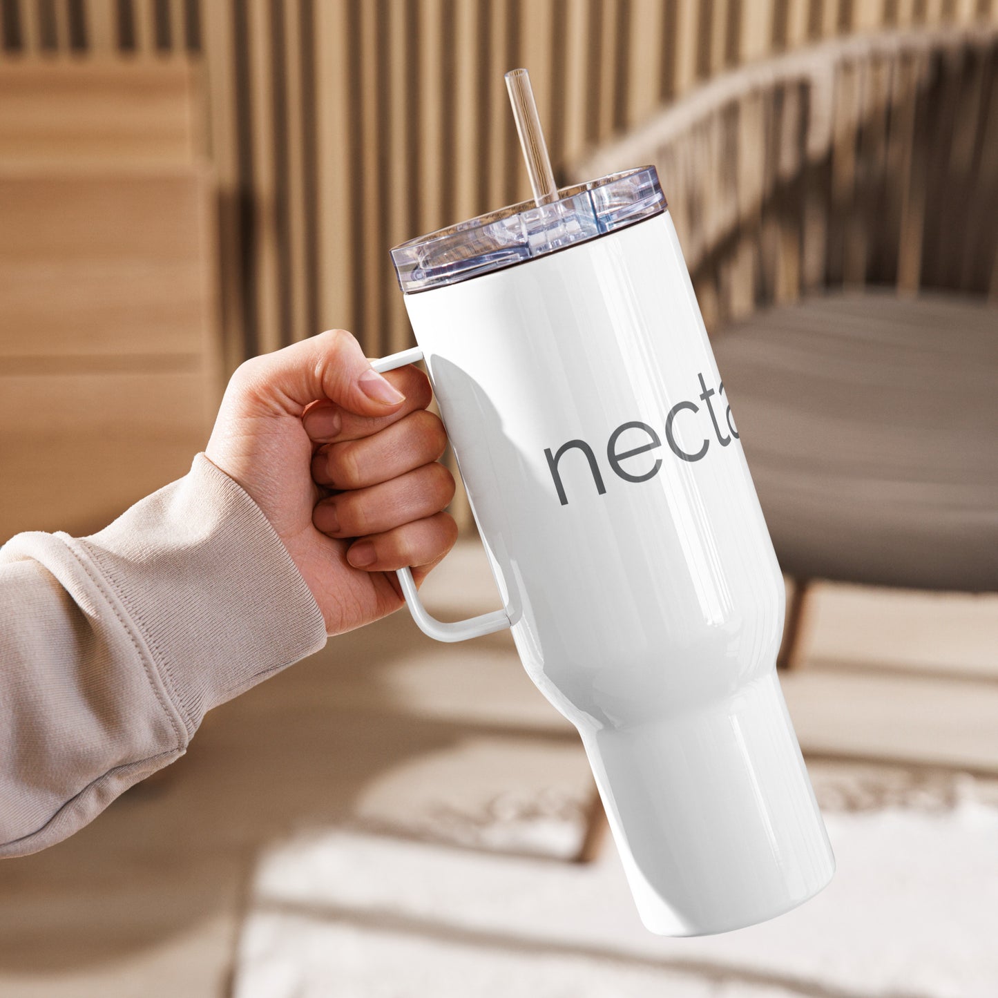 nectarflow travel mug with a handle